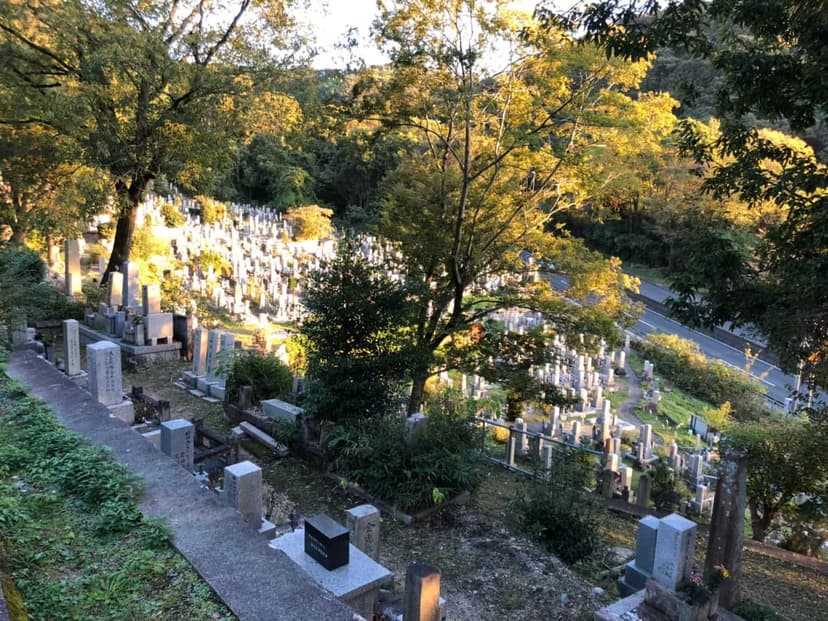 道路近くにある京都清水山墓地
